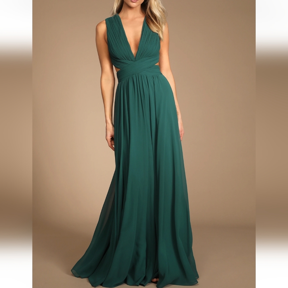 NWOT Lulus Vivid Imagination Emerald Green Cutout Maxi Dress Size L